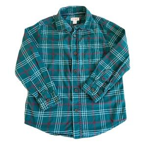 Cat & Jack Boys Long Sleeve Green Flannel Plaid Shirt SZ 6 Christmas